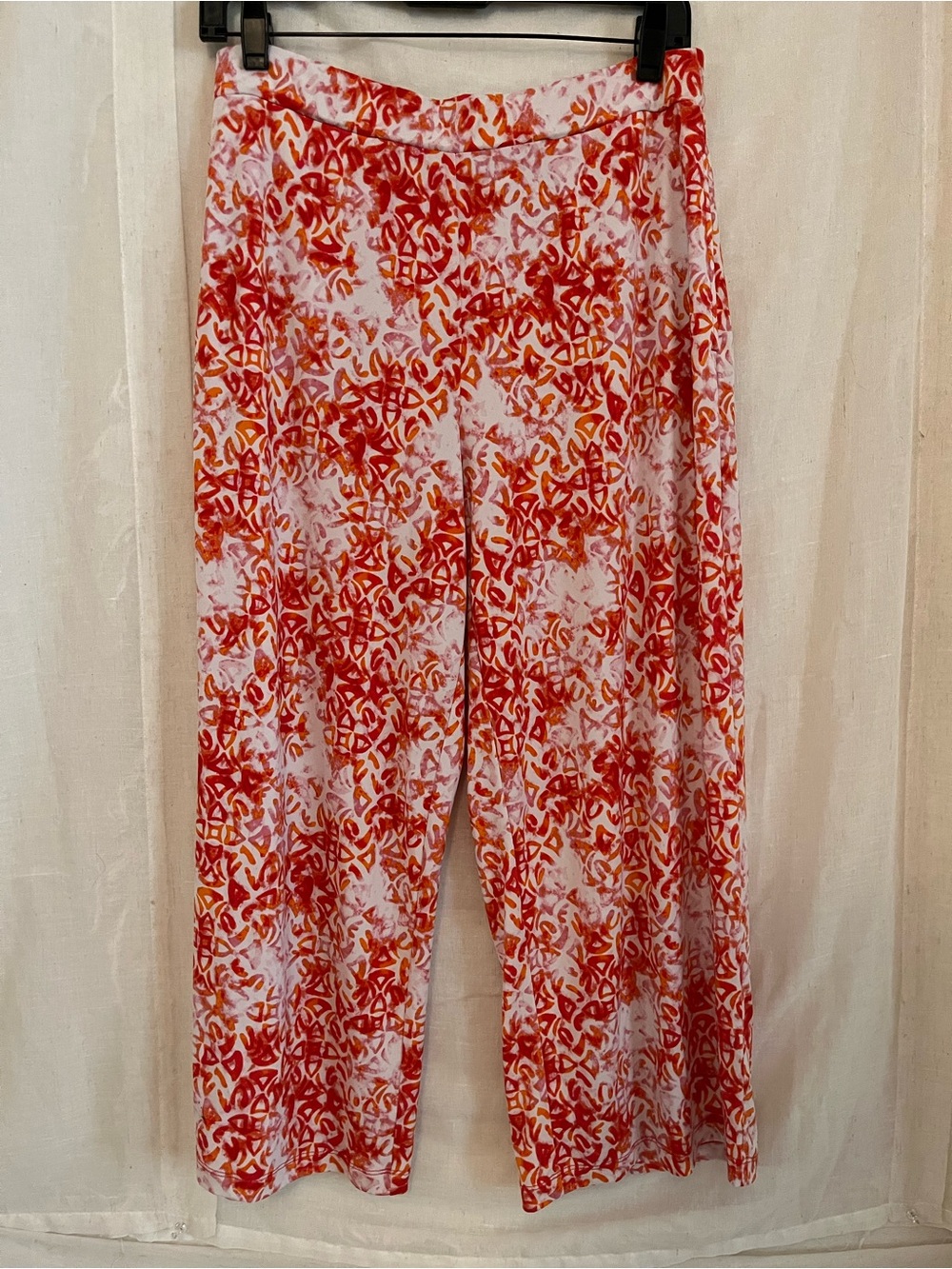 Susan Graver Red & Orange Abstract Wide-Leg Pants